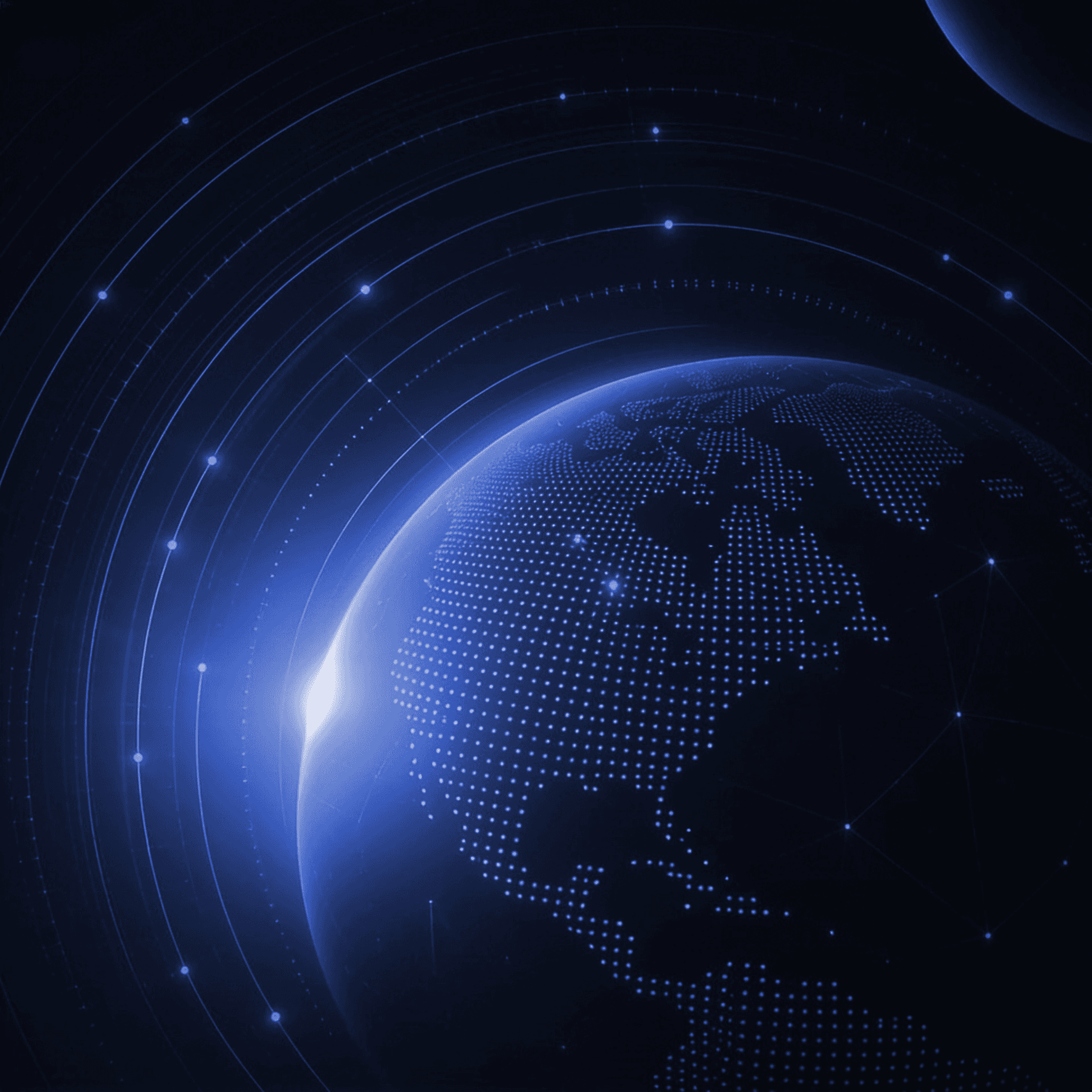A stylised globe with orbital data rings, representing global stablecoin settlement